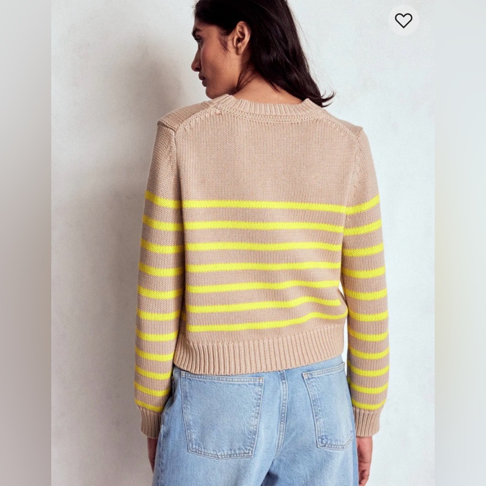 Boden Lucy chunky cotton sweater size medium camel brown neon yellow stripes - Picture 2 of 7